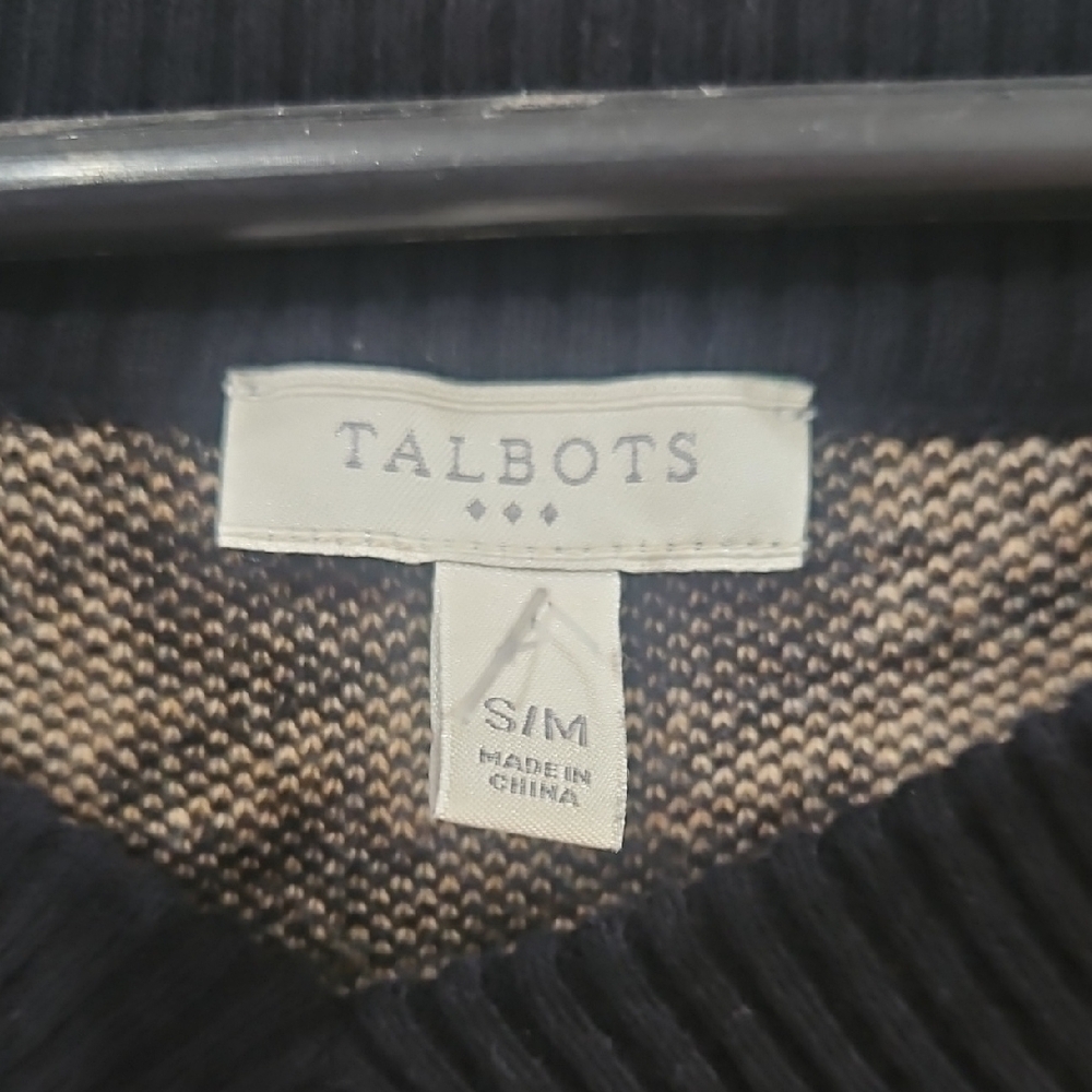 Talbots Black and Tan Knit Poncho‎ Size Small - Picture 2 of 4